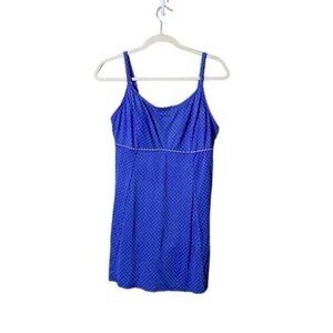 L.L. Bean Polka Dot One Piece Swimsuit Dress Large Purple Modest Whole Piece